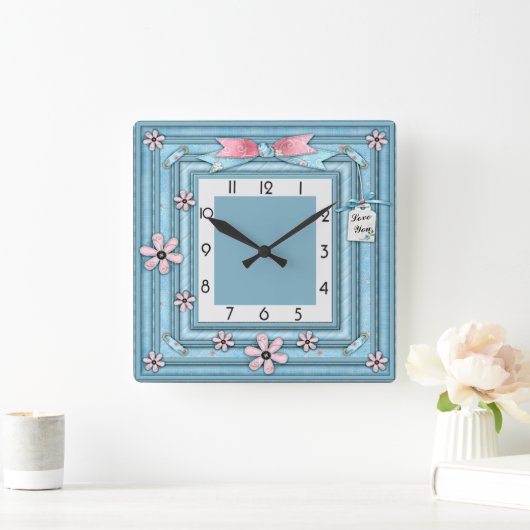 青 スクエア壁時計 (ホーム)