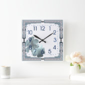 青 スクエア壁時計 (ホーム)