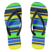青、ストライプのライム、黄のユニセックスビーチサンダル ビーチサンダル (フットベッド)
