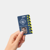 青 セキュリティーガード 従業員証 注意 黄 バッジ (手持ち)