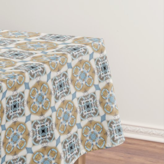 青、タン、白、および茶色の円の正方形パターン テーブルクロス (インサイチュ)