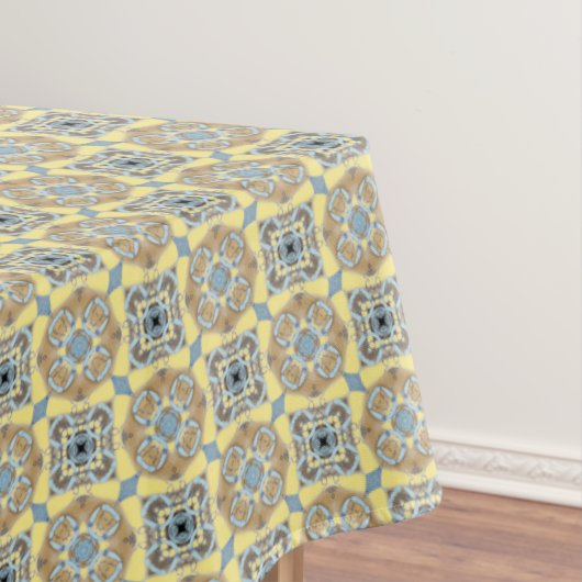 青、タン、黄、茶色の円の正方形パターン テーブルクロス (インサイチュ)