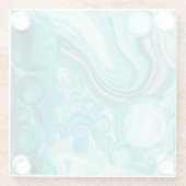 青、ターコイズの海の波と泡 ガラスコースター (裏面)