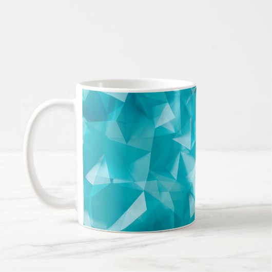 青、ターコイズの背景(結晶、三角形) コーヒーマグカップ (左)