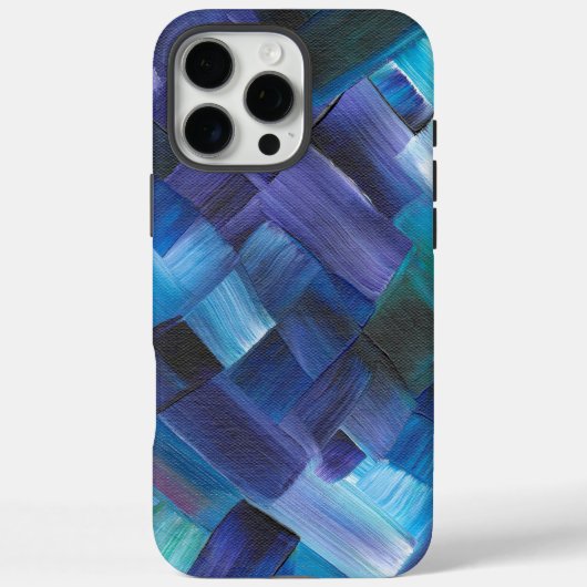 青、ターコイズブルー、紫の抽象的なブラシストローク Case-Mate iPhoneケース (裏面)