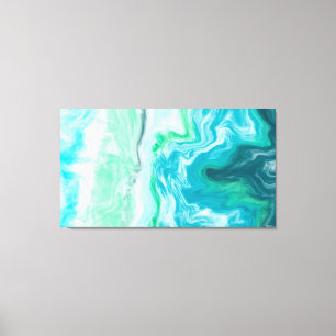 青、ターコイズ海波デジタル流体アート キャンバスプリント