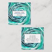 青、ターコイズ、ティール（緑がかった色）大理石スワーズ スクエア名刺 (正面/裏面)
