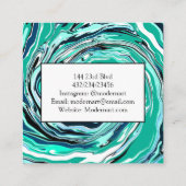 青、ターコイズ、ティール（緑がかった色）大理石スワーズ スクエア名刺 (裏面)