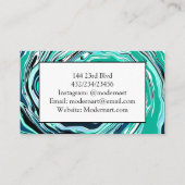 青、ターコイズ、ティール（緑がかった色）大理石スワーズ 名刺 (裏面)