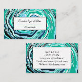 青、ターコイズ、ティール（緑がかった色）大理石スワーズ 名刺 (正面/裏面)
