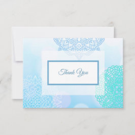青、ターコイズ、ホワイトのマンダラ感謝カード サンキューカード