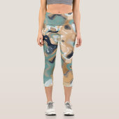 青、ターコイズ、金ゴールド渦巻き大理石 カプリレギンス (正面)