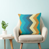 青、ターコイズ、黄、ティール（緑がかった色）の山形 クッション (椅子)