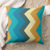 青、ターコイズ、黄、ティール（緑がかった色）の山形 クッション (ブランケット)
