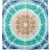 青、ティール（緑がかった色）、およびターコイズ海波 シャワーカーテン (正面)