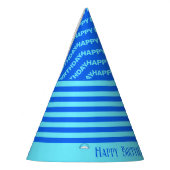 青、ティール(緑がかった色)ストライプ誕生日パーティーハット パーティーハット (左)