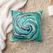 青、ティール(緑がかった色)、ターコイズ、白の渦巻き大理石アート クッション (ブランケット)