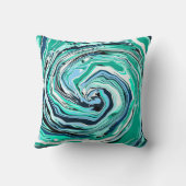 青、ティール(緑がかった色)、ターコイズ、白の渦巻き大理石アート クッション (裏面)