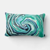 青、ティール（緑がかった色）、ターコイズ、白の渦巻き大理石アート ランバークッション (裏面)