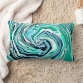 青、ティール（緑がかった色）、ターコイズ、白の渦巻き大理石アート ランバークッション (ブランケット)
