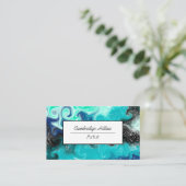 青、ティール（緑がかった色）ブラック大理石抽象芸術流体アート 名刺 (スタンド正面)