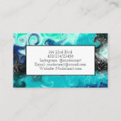 青、ティール（緑がかった色）ブラック大理石抽象芸術流体アート 名刺 (裏面)