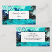 青、ティール（緑がかった色）ブラック大理石抽象芸術流体アート 名刺 (正面/裏面)