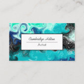 青、ティール（緑がかった色）ブラック大理石抽象芸術流体アート 名刺 (正面)