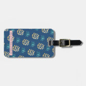 青、ティール(緑がかった色)及び金ゴールドの熱帯パイナップルフルーツパターン ラゲッジタグ (正面横)