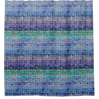 青、ティール（緑がかった色）、水色、緑の結晶グラフィック シャワーカーテン