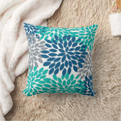 青、ティール（緑がかった色）、灰色のダリアPinnata クッション (ブランケット)