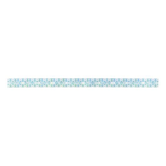 青、ティール(緑がかった色)、白の幾何学的 サテンリボン (正面)