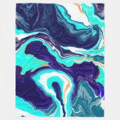 青、ティール（緑がかった色）、白、金ゴールド大理石の渦巻き フリースブランケット (正面)