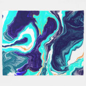 青、ティール（緑がかった色）、白、金ゴールド大理石の渦巻き フリースブランケット (正面(横))