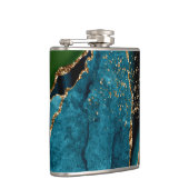 青/ティール（緑がかった色）/紫アゲート付き/金ゴールドグリッター静脈 フラスク (右)