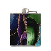 青/ティール（緑がかった色）/紫アゲート付き/金ゴールドグリッター静脈 フラスク (裏面)