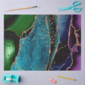 青/ティール（緑がかった色）/紫アゲート付き/金ゴールドグリッター静脈 薄葉紙 (クラフト)