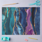 青/ティール（緑がかった色）/紫アゲート付き/金ゴールドグリッター静脈 薄葉紙 (クラフト)