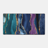 青/ティール（緑がかった色）/紫アゲート付き/金ゴールド静脈 デスクマット (正面)