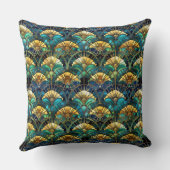 青、ティール(緑がかった色)、金ゴールド孔雀ステンドグラス クッション (裏面)