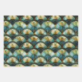 青、ティール(緑がかった色)、金ゴールド孔雀ステンドグラス ラッピングペーパーシート (正面3)