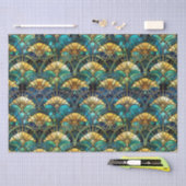 青、ティール（緑がかった色）、金ゴールド孔雀ステンドグラス 薄葉紙 (クラフト)