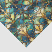 青、ティール（緑がかった色）、金ゴールド孔雀ステンドグラス 薄葉紙 (詳細)