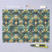 青、ティール（緑がかった色）、金ゴールド孔雀ステンドグラス 薄葉紙 (クラフト)