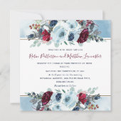 青、ネイビー、バーガンディー、赤、紫の花のウェディング 招待状 (正面)