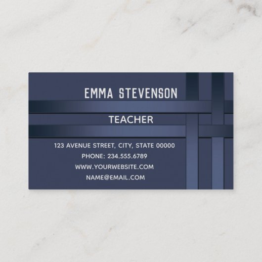 青、パターン、リボン 名刺 (裏面)