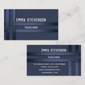 青、パターン、リボン 名刺 (正面/裏面)