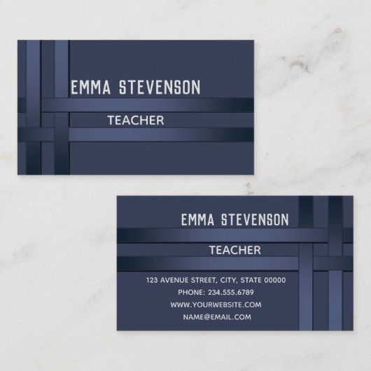 青、パターン、リボン 名刺 (正面/裏面)