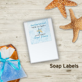 青+ヒトデビーチをテーマにした手作りソープラベル 長方形シール