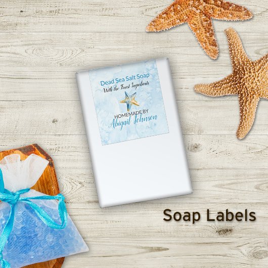 青+ヒトデビーチをテーマにした手作りソープラベル 長方形シール
